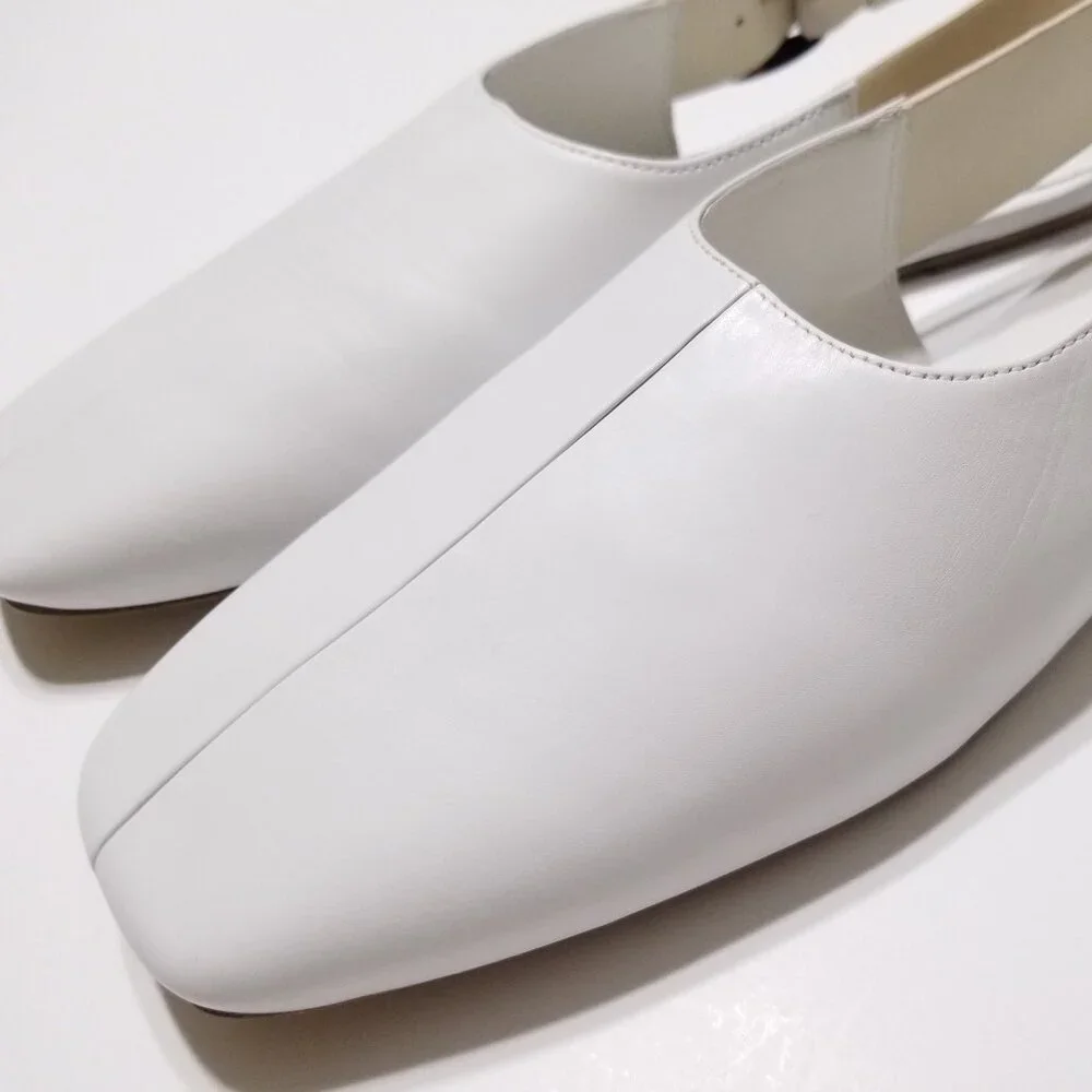 NWOB Vince Cadot White Leather Tortoise Buckle Slingback Flats $275